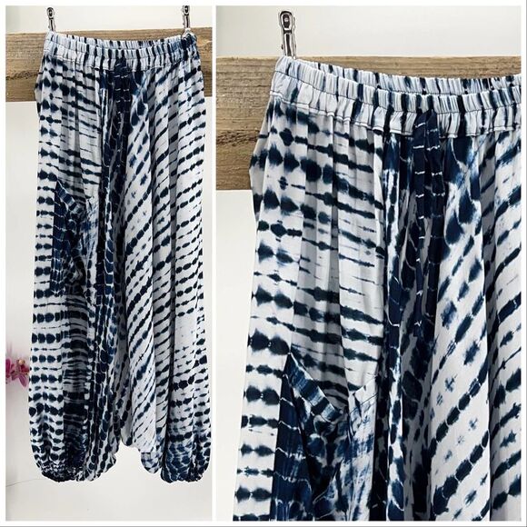 Apau ~ Gender Fluid Aladdin Gypsy Shibori Tie Dyed Rayon Pants - Picture 1 of 16
